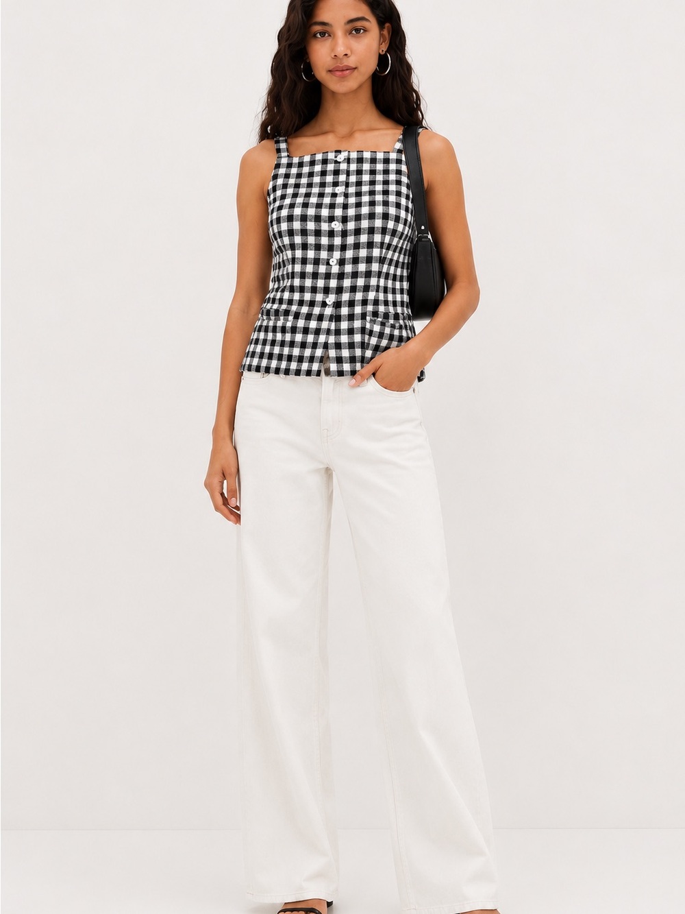 40. WAYF • NWT Black & White Gingham Button Front Tank Top PTP 18”